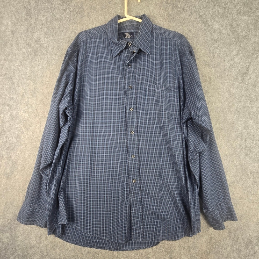 Brooks Brothers 346 Mens Large L Dress Shirt Blue Check Plaid Long Sleeve Cotton
